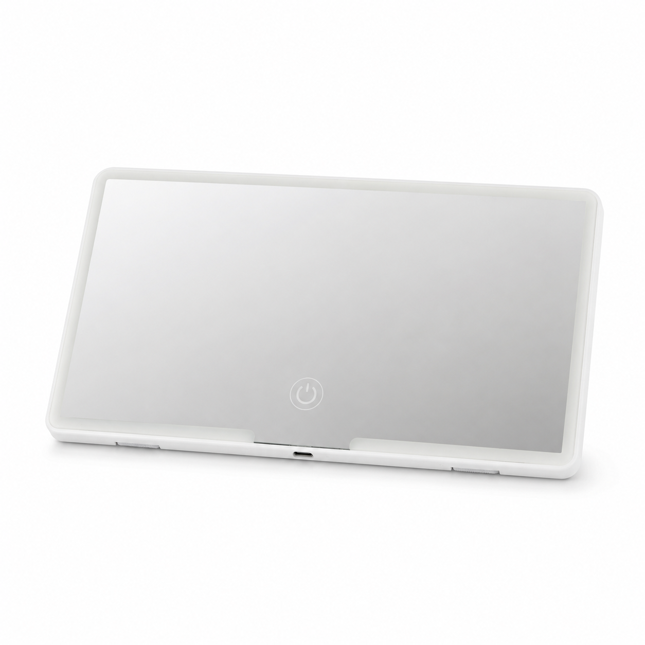 USB-rechargeable LED sun visor vanity mirror on a clean white background