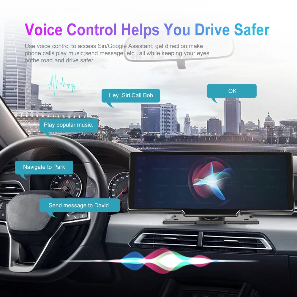 Podofo 10.26" 4K Dash Cam with Wireless CarPlay & GPS