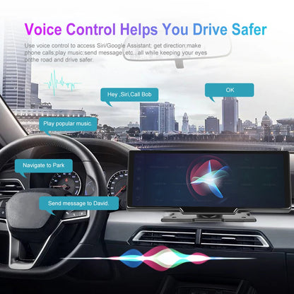 Podofo 10.26" 4K Dash Cam with Wireless CarPlay & GPS