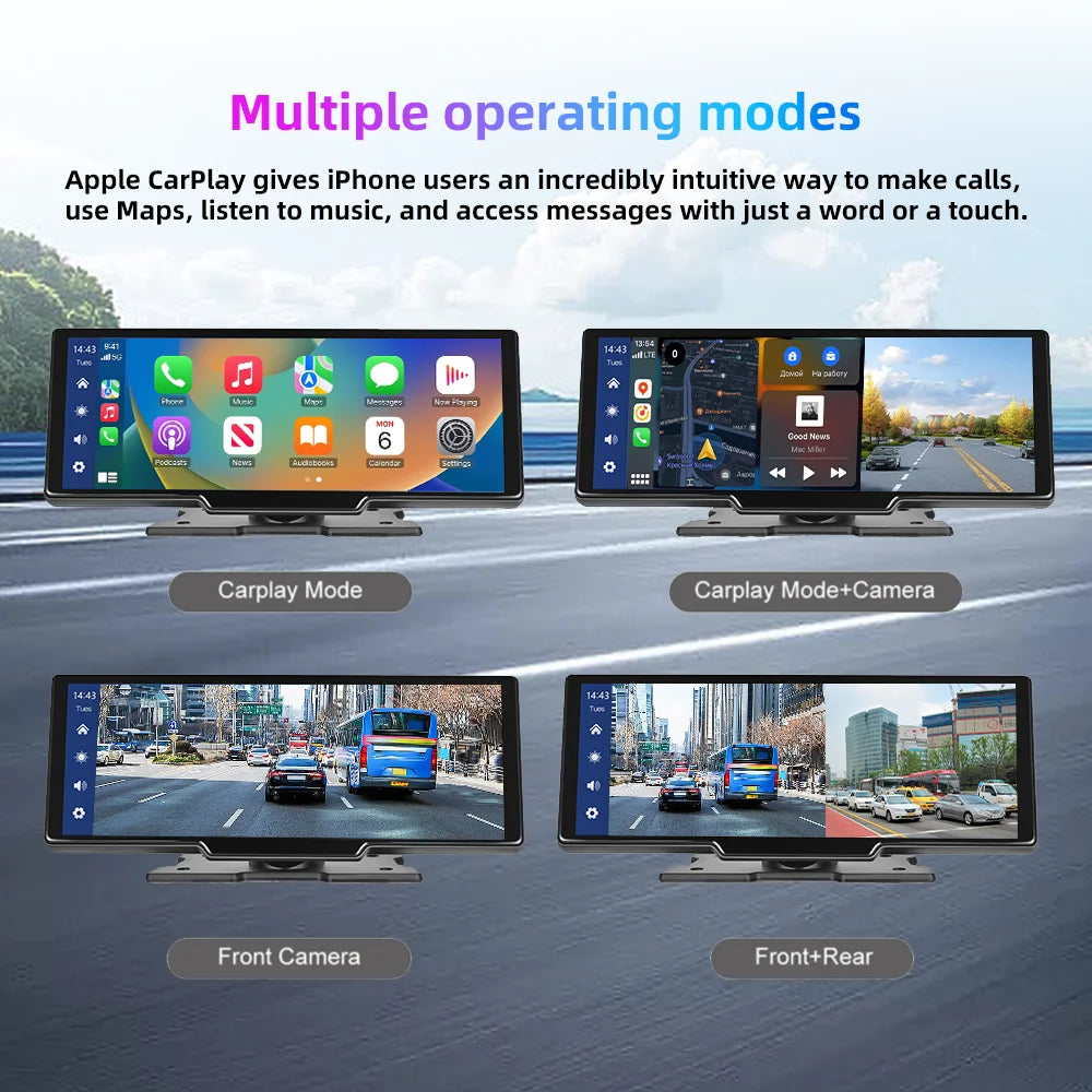Podofo 10.26" 4K Dash Cam with Wireless CarPlay & GPS