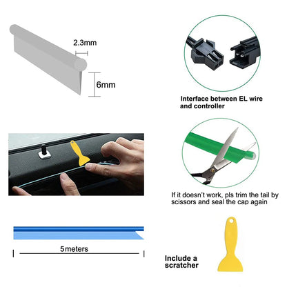 5M LED Car Interior Strip Light – USB Flexible Ambient Neon