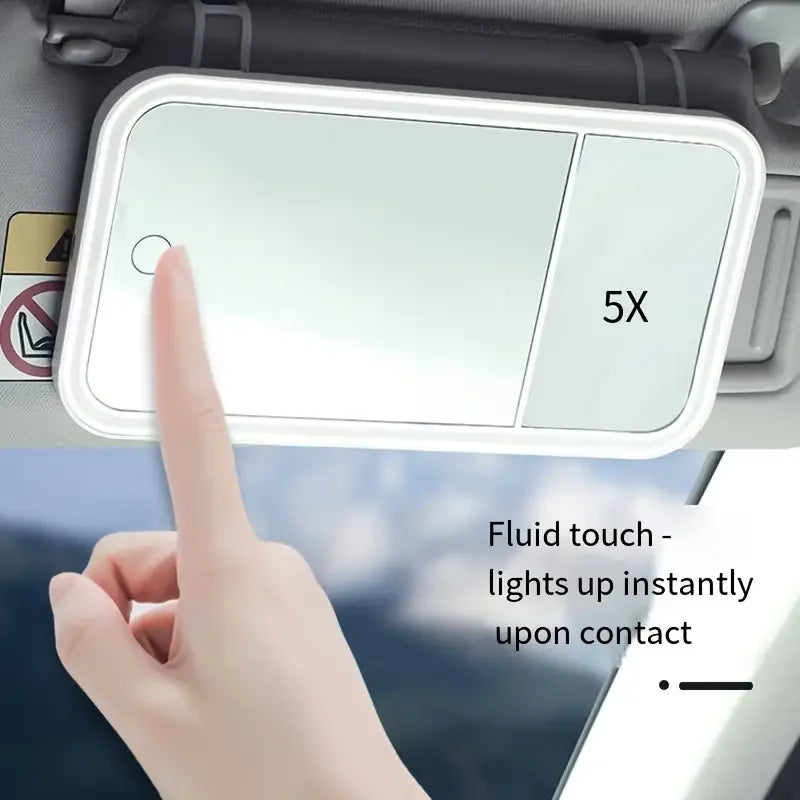 LED Car Vanity Mirror – Dimmable Touch & 5X Magnification