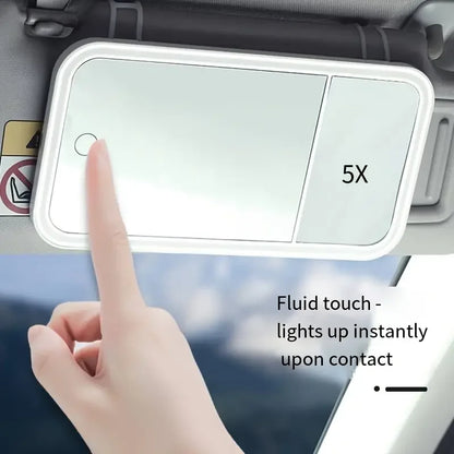 LED Car Vanity Mirror – Dimmable Touch & 5X Magnification