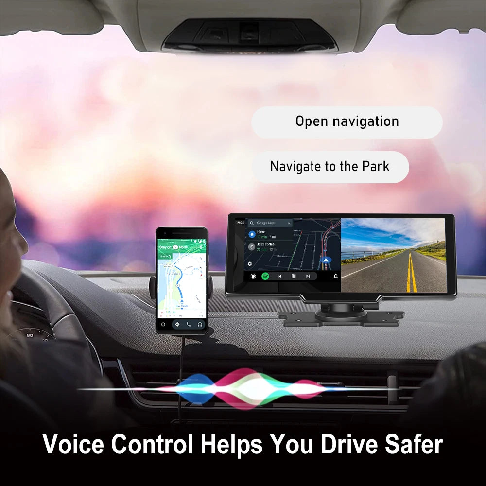 Podofo 10.26" 4K Dash Cam with Wireless CarPlay & GPS