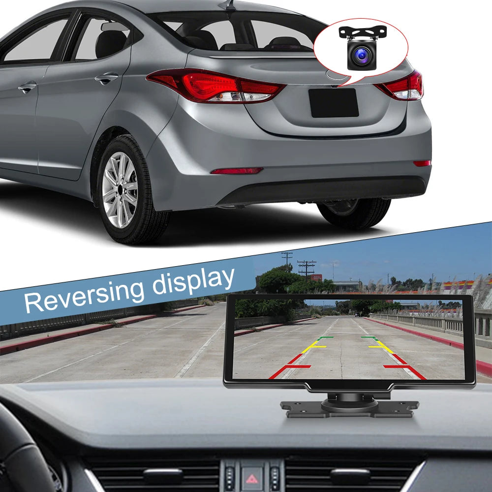 Podofo 10.26" 4K Dash Cam with Wireless CarPlay & GPS