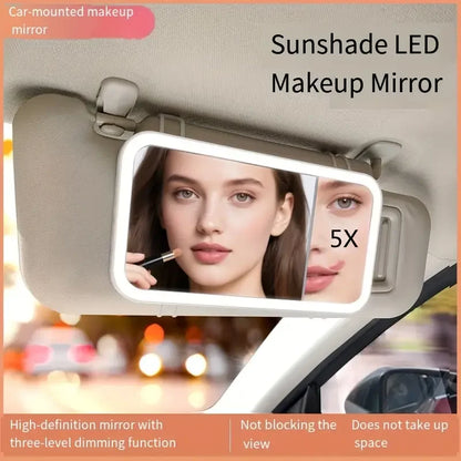 LED Car Vanity Mirror – Dimmable Touch & 5X Magnification
