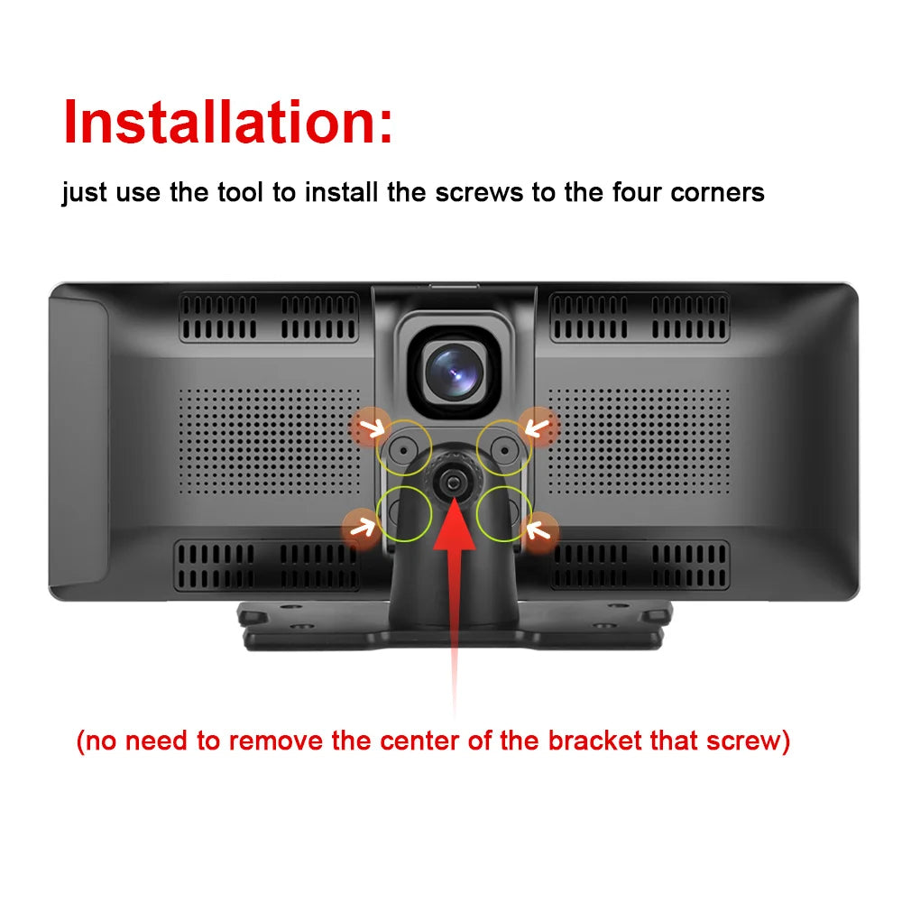 Podofo 10.26" 4K Dash Cam with Wireless CarPlay & GPS