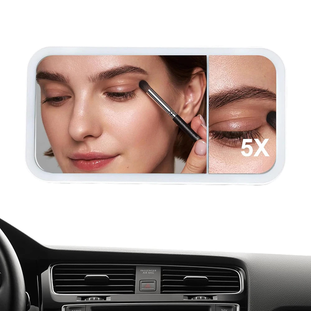 LED Car Vanity Mirror – Dimmable Touch & 5X Magnification