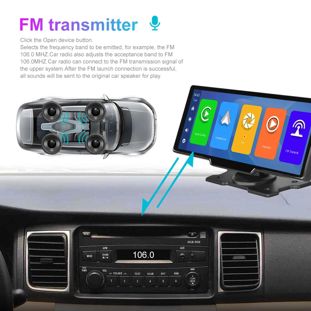 Podofo 10.26" 4K Dash Cam with Wireless CarPlay & GPS