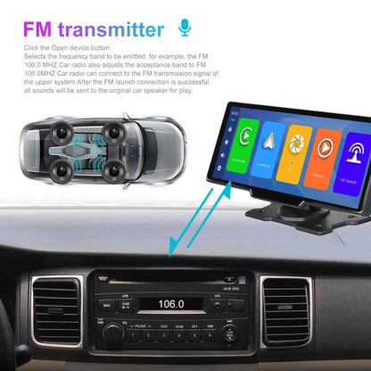Podofo 10.26" 4K Dash Cam with Wireless CarPlay & GPS
