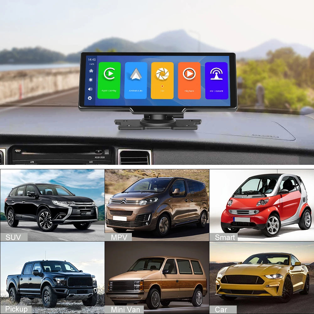 Podofo 10.26" 4K Dash Cam with Wireless CarPlay & GPS