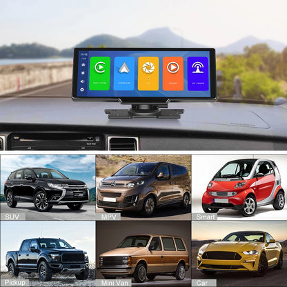 Podofo 10.26" 4K Dash Cam with Wireless CarPlay & GPS