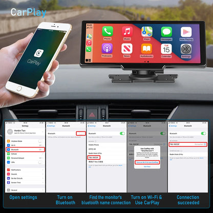 Podofo 10.26" 4K Dash Cam with Wireless CarPlay & GPS