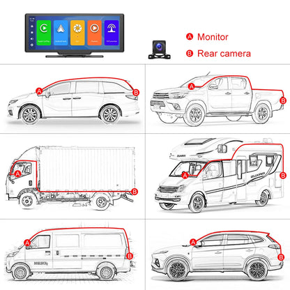 Podofo 10.26" 4K Dash Cam with Wireless CarPlay & GPS