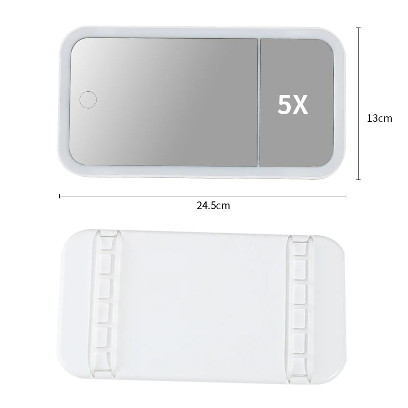 LED Car Vanity Mirror – Dimmable Touch & 5X Magnification