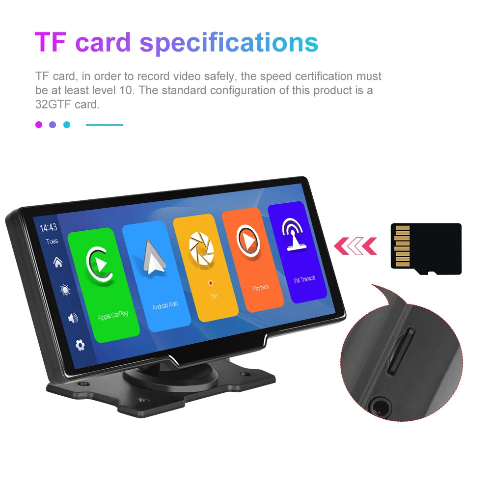 Podofo 10.26" 4K Dash Cam with Wireless CarPlay & GPS