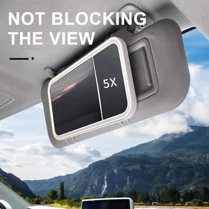 LED Car Vanity Mirror – Dimmable Touch & 5X Magnification
